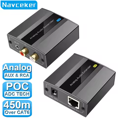 Navceker Analog Digital Audio Extender RCA 3.5mm Stereo Over Ethernet Single Cat5e Cat6 Cable LPCM P