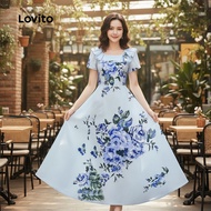 (trendy3)Lovito Casual Dress Flowers Ruffle Spring/summer Dress for Women L150ED610 Lovito Gaun Kasu