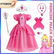 Girls Peach Costume For Kids Girl Super Mario Cosplay Princess Peach Birthday Party Dresses Outfit