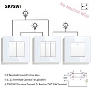 3 Packs Wall Button Switches 1 Gang 3 Way Intermediate Switch Glass Panel Mechanical Switches Cross 