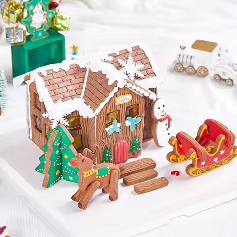 21Pcs/10Pcs 3D Gingerbread House Cookie Cutter Set Christmas DIY Baking Plastic Molds with House Tre