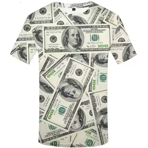 New Fun Huge Capital Dollar Paper Money Printing Series Men's T-shirts with Street Fashion Elements 