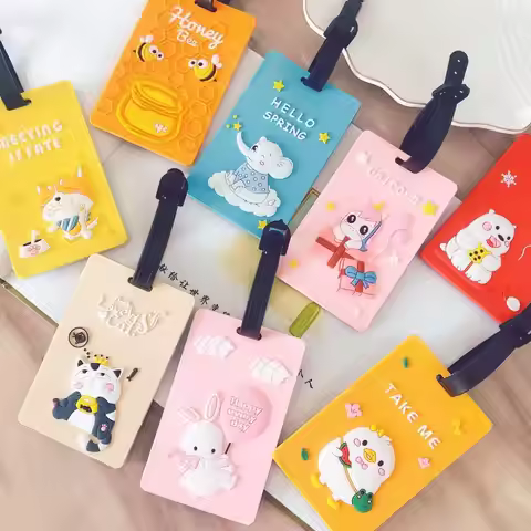 Creative PVC Soft Glue Luggage Tag Cute Cartoon Boarding Pass Silicone Card Holder, Travel ID Card B