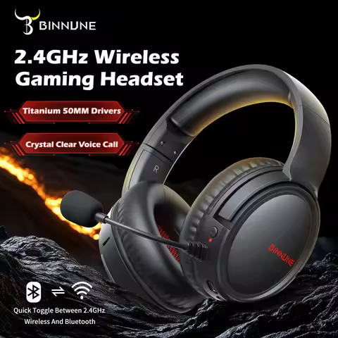 BINNUNE BW02 Wireless Gaming Headset 2.4GHz USB Dongle Bluetooth 7.1 Surround Noise-Cancelling Mic O
