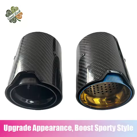 1PC M logo Gloss Carbon Fiber Exhaust Tip Tail Mouth End Pipe Compatible with BMW M2 M3 M4 M135i M23