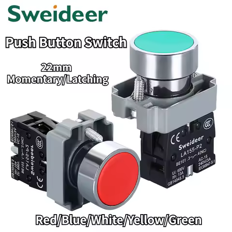 Switch Button Momentary Self Reset XB2 Small Flat Round Head 22mm Power Push Button Switch XB2-BA42 