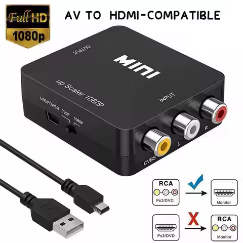HD 1080P RCA AV to HDMI Converter Video Audio Adapter For VCR DVD To TV with USB Cable Mini AV to HD