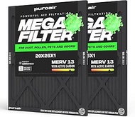 PuroAir Mega Filter - MERV 13 20x25x1 Air Filters For Home With Activated Carbon - Filters Allergens