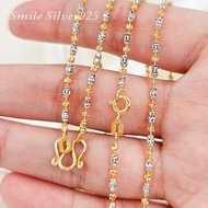 K4 Necklace Oak Bucket Pattern/Short ball 2mm. 92.5% Pure Silver Italy Plated With 2 Kings (WG+G)