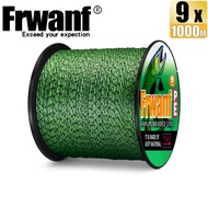 Frwanf 9เส้น1000เมตรถักเอ็นตกปลา PE สาย X9เปีย15-110LB จุดสายสีดำและสีขาว/สีเหลือง