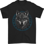 A Wolf In Viking Symbols Text Valhalla Mens Tshirt
