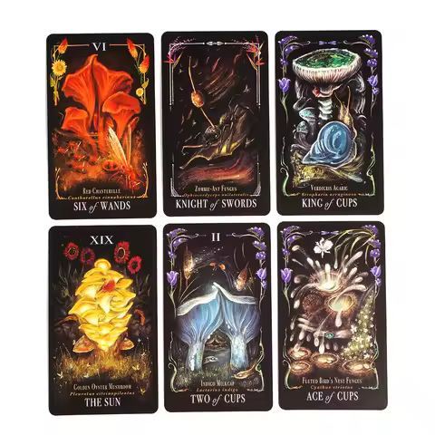 Midnight Magic Tarot Deck of Mushrooms Sara Richard Dark Fantasy Botanical Art Celestial Divination 