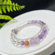 精品多寶水晶手串冰透秀氣吞金獸紫兔毛方糖切面盤珠S925銀手錬女