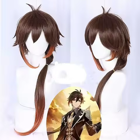 HAIRJOY Synthetic Hair Wig Genshin Impact Zhongli Cosplay Wig Ombre Brown Long Straight Upturned Cos