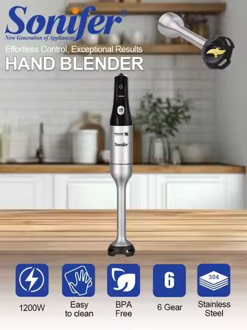 Hand Blender Sonifer SF-8184 1200W Immersion Blender 6 Speed Control Turbo Stainless Steel Golden Bl