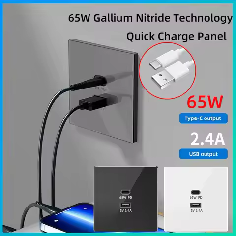 Universal 2 Port 30W 65W Type-c Super Fast Charging Wall Socket, White/gold/gray/black Uk 2.4A Usb C