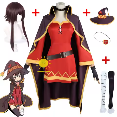 Anime Megumin Cosplay Costumes Halloween Party Cos Women Girl Sorceress Dress Cloak Megumin Cos Wig 