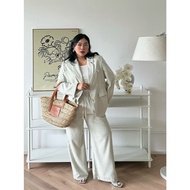 Cicishop(3313) Set2 ชิ้น สูท+กางเกงผ้าดี เรียบหรูดูแพง ติดแกรม ทรงโอเวอร์ไซส์ สไตล์ผู้ดีอังกฤษ