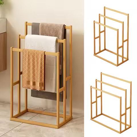 3 Tier Standing Towel Rack with 3 Hanging Crossbars Floor Towel Rack Wooden 3-Tier Towel Rack for Li