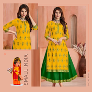 {**ส่งฟรี**} SMALL INDIA 🌸 Pure Rayon Straight Kurti (ชุดเซ็ทเสื้อกระโปรง) 🌸 Ladies Kurta Set
