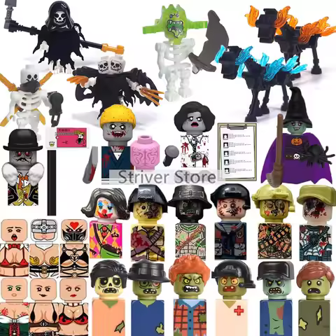 MOC Halloween Soldier Figures Building Blocks Pumpkin Skeleton Vampire Ghost Horse Model City Street