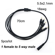 5pcs 70cm long 1 female to 5 way Splitter male extend Cable 5.5*2.1mm to male 18awg branch 22awg 12V