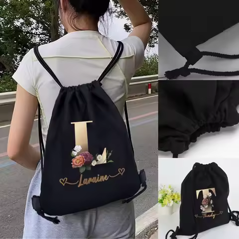 1pc SIZE 13.4X16IN Portable Outdoor Travel-Customize Free Name-Drawstring Backpack-26 Initial Letter