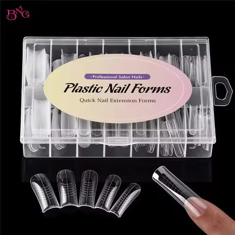 BNG 140Pcs Upper Molds for Nail Extensions Elegant Square Dual Forms Nails UV Gel Polish Quick Build