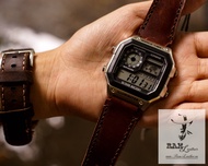 Dây đồng hồ Siêu bền Ca.si.o AE 1200 Da Bò Bản Bền Đẹp Nâu Đỏ RAM Leather Classic Chính Hãng RAM Lea