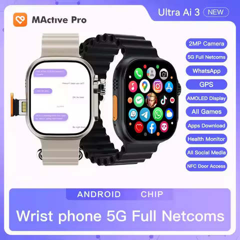 Microwear Ultra ai3 4G Android 10 Smartwatch Amoled HD Camera GPS WIFI Google Play Store APP Downloa