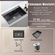 SUS 304 Set Lengkap Kitchen Sink Black  Wastafel Stainless Hitam Wastafel dengan keran mixer yang