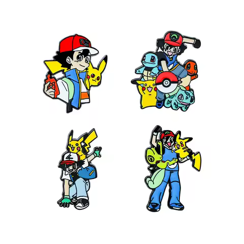 Pokemon Ash Ketchum Pikachu Anime Brooch Cute Cartoon Enamel Pin Metal Badge for Backpack Clothing J