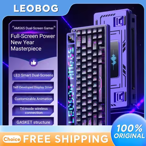 LEOBOG AMG65 Mechanical Keyboard Dual Smart Screens Tri Mode 2.4G Bluetooth Wired Hot Swappable 67 K