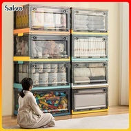 90L Transparent Stackable Storage Box With 3 Doors Foldable Storage Box Clothes Storage Pulley Plast