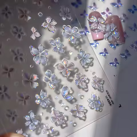 5D Jelly Flower Nail Stickers Delicate Petal Blossom Shiny Like Translucent Floral Self Adhesive Dec