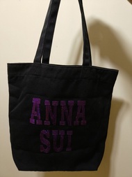 (安娜蘇)ANNA SUI  黑色帆布袋 閃石Logo 帆布托特包（Tote Bag）