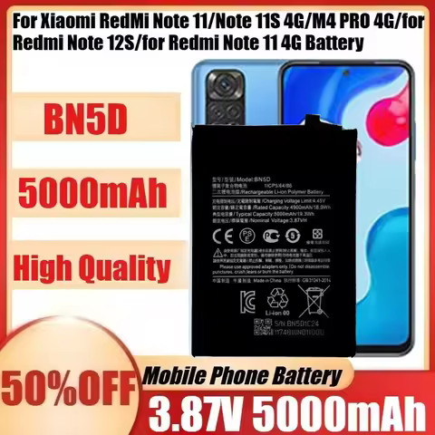 New BN5D 5000mAh 3.87V Battery for Xiaomi RedMi Note 11/Note 11S 4G/M4 PRO 4G/for Redmi Note 12S/for