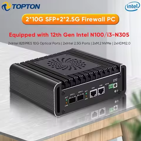 Topton 2x10G SFP Solid Firewall Router Intel i3 N355 N305 N150 2xi226-V 2.5G Mini PC 2xNVMe 2HD DDR5