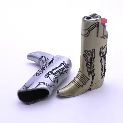 Retro Unusually Metal Western Cowboy Boots Lighter Case Decorative Cover for BIC Mini J5 Lighter