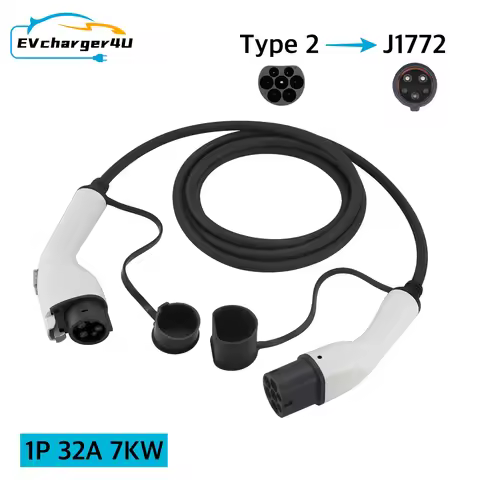 EVcharger4U EV Charging Cable Type2 to Type1 J1772 Plug 1P 32A 7KW 4M Electric Vehicle Cord for US/K