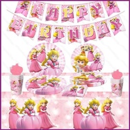 Mario Peach Princess Birthday themed party decoation Paper Plate Towels Tablecloth Banner