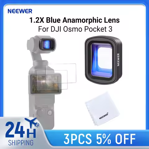 NEEWER 1.2X Blue Anamorphic Lens For DJI Osmo Pocket 3 Creator Accessories, HD Optical Magnetic Wide