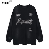 YOLO เสื้อสเวตเตอร์ OVERSIZE เสื้อสเวตเตอร์โอเวอร์ไซส์ สีฟอก เสื้อผ้าคอตตอน  แนวสตรีท 2368