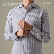 TWENTYSECOND เสื้อเชิ้ตแขนยาว ปกป้าน ทรง Slim fit รุ่น Wrinkle Free Shirt - กรม / Stripe Dark Blue