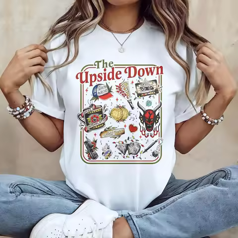 The Upside Down T-shirt Funny Hawkins Clipart Graphic Tee Stranger Inspired Demogorgon Trendy Gothic