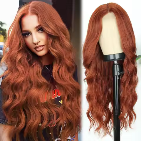 Auburn Wig for Women, 26 Inch Long Auburn Wavy Wigs for Women, Natural Looking Cooper Red Wig, Heat 
