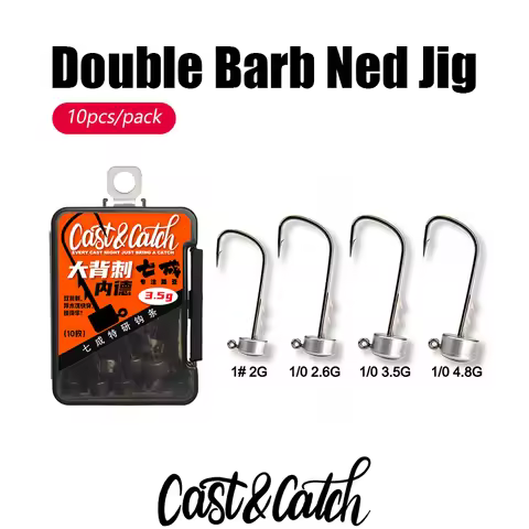 Cast&Catch 10pcs 1/0 Double Barb Ned Jig Worm Lures Bass Freshwater Angling Tackle 2.7g 3.5g 4.8g Fi