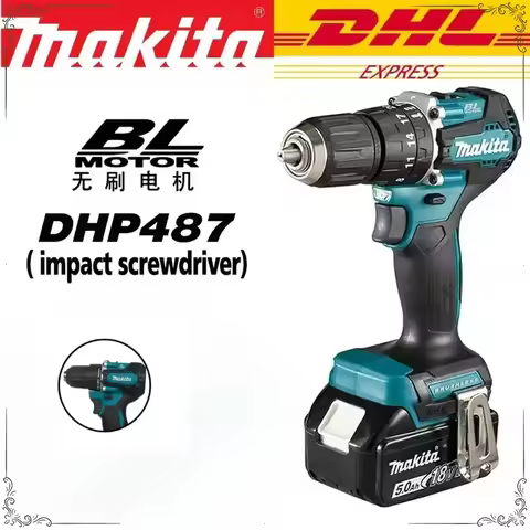 Makita DHP487 brushless 18V lithium Battery rechargeable impact drill, high-torque electric screwdri
