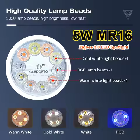 Gledopto RGB+CCT AC/DC12~24V Zigbee 3.0 LED Spotlight 5W MR16 Pro LED Light Tuya Smart Life APP Alex
