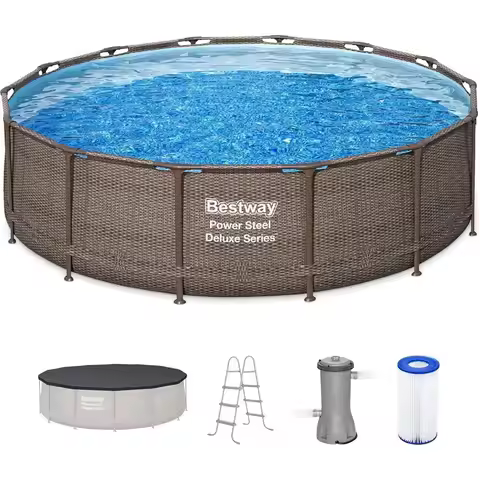 14ft x 42in Circular Above Ground Pool Kit with 1000 GPH Filter Pump, Ladder, and Cover